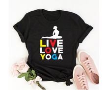 Load image into Gallery viewer, Live love yoga - Women&#39;s half sleeve round neck T-shirt
