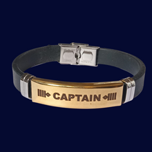 Load image into Gallery viewer, Captain - Laser Engraved Gold Plated Stainless Steel Black Silicone Strap Bracelet
