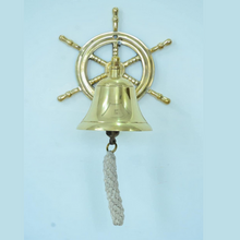 Load image into Gallery viewer, Shiny finish Brass Nautical Ship Bell with Wheel
