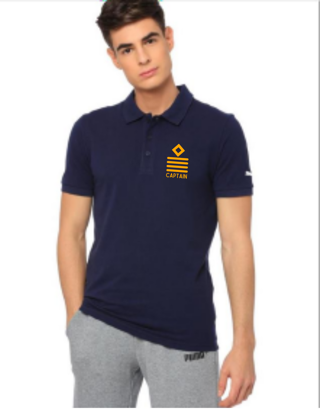 PUMA Brand Merchant Navy Ranks Printed Polo Neck T-shirt - Navy Blue