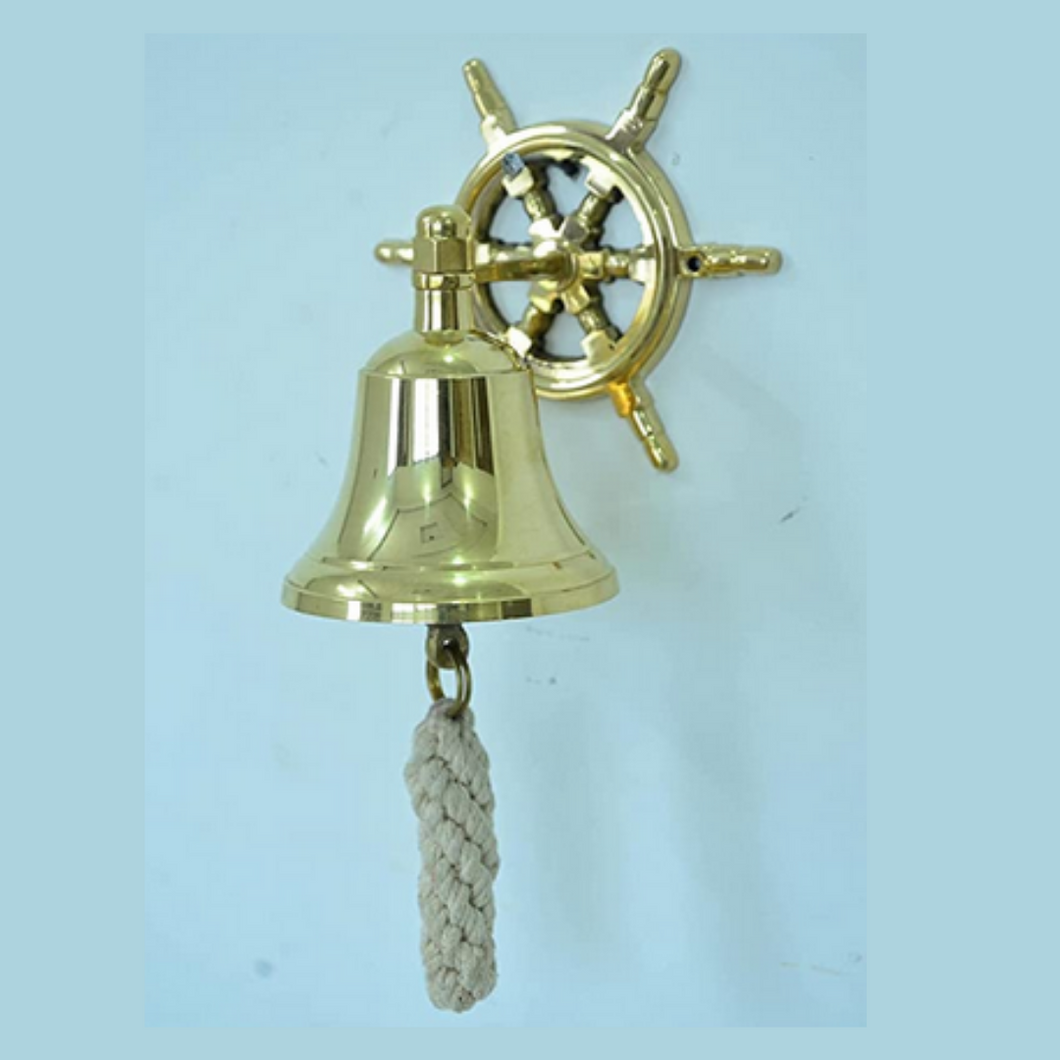 Shiny finish Brass Nautical Ship Bell with Wheel