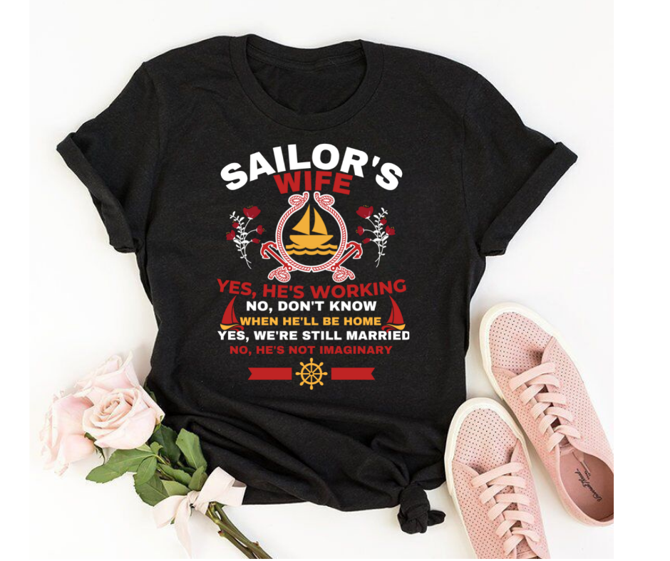 Sailors wife's Statement (Red) - Women's half sleeve round neck T-shirt