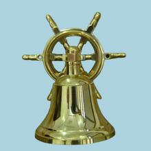 Load image into Gallery viewer, Shiny finish Brass Nautical Ship Bell with Wheel
