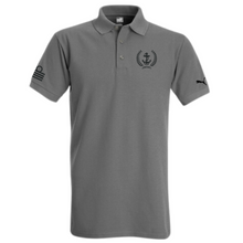 Load image into Gallery viewer, PUMA Brand Merchant Navy Captain Eppaullets and Anchor Logo Embroidered Polo Neck T-shirt - Grey
