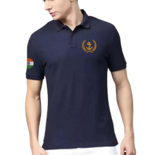 Load image into Gallery viewer, Merchant Navy Anchor Logo with Indian Tri-colour on Sleeves Embroidered Cotton Polo Neck T-shirt
