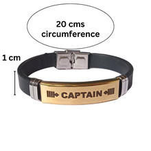 Load image into Gallery viewer, Captain - Laser Engraved Gold Plated Stainless Steel Black Silicone Strap Bracelet

