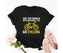 Load image into Gallery viewer, See the world with different lens go cycling - Women&#39;s half sleeve round neck T-shirt
