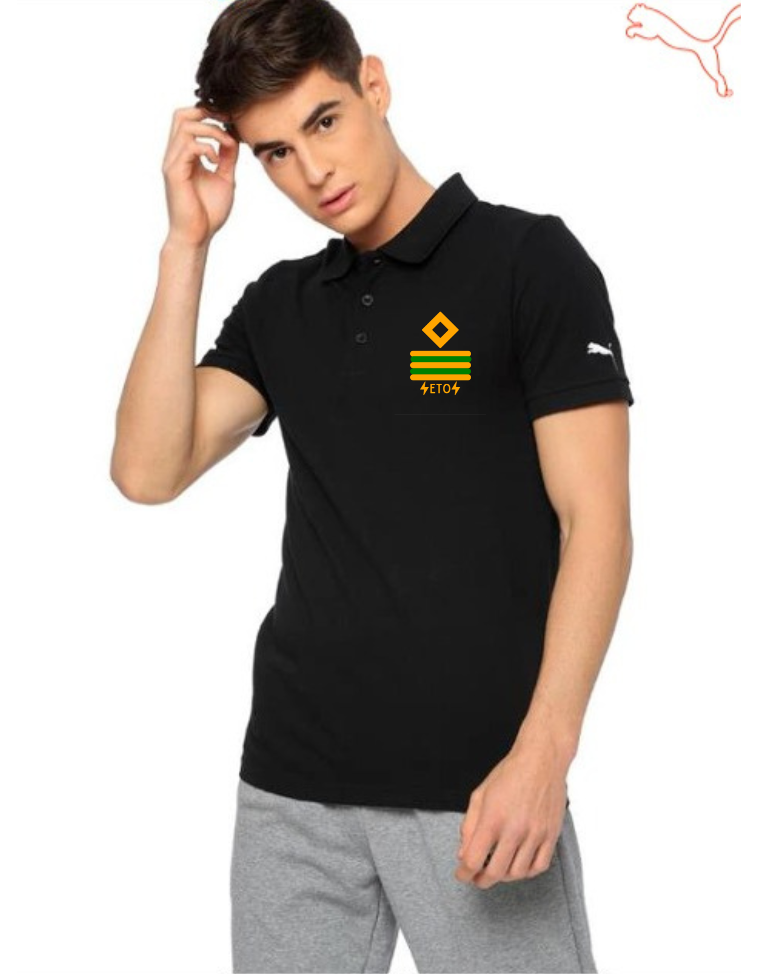 PUMA Brand Merchant Navy Ranks Printed Polo Neck T-shirt Black