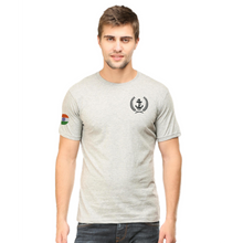 Load image into Gallery viewer, Merchant Navy Anchor Logo with Indian Tri-colour on Sleeves Embroidered Cotton Round Neck T-shirt
