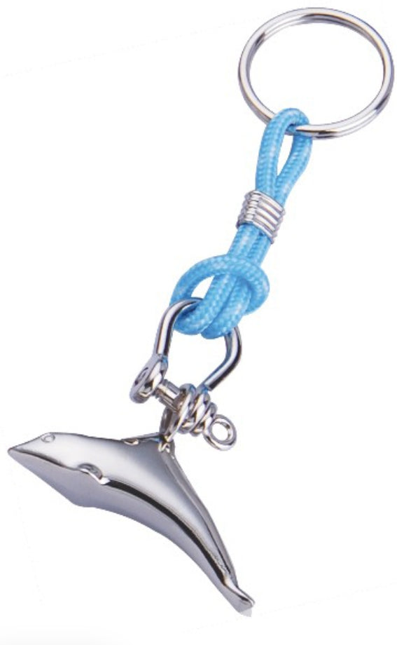Silver Lucky Charm Dolphin with rope Metal Keychain