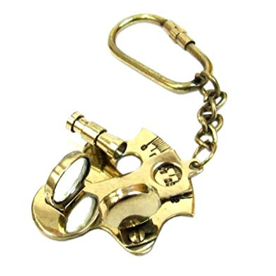 Nautical Sextant Brass Metal Keychain with Carabiner Hook