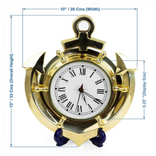 Load image into Gallery viewer, Nautical Anchor &amp; Helm Wheel Brass Wall Clock
