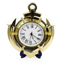Load image into Gallery viewer, Nautical Anchor &amp; Helm Wheel Brass Wall Clock
