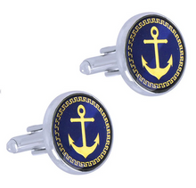 Load image into Gallery viewer, SS Blue Anchor Cuff Links
