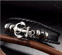 Load image into Gallery viewer, Anchor Braided Leather Ring Wrist Band Strand Bracelet - Men
