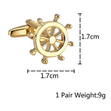 Load image into Gallery viewer, Golden Ship Helm Wheel Cuff Links
