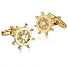 Load image into Gallery viewer, Golden Ship Helm Wheel Cuff Links
