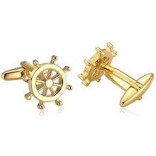 Load image into Gallery viewer, Golden Ship Helm Wheel Cuff Links
