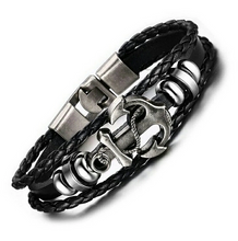 Load image into Gallery viewer, Anchor Braided Leather Ring Wrist Band Strand Bracelet - Men
