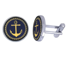 Load image into Gallery viewer, SS Blue Anchor Cuff Links
