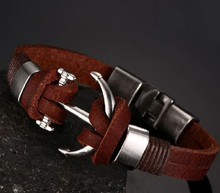 Load image into Gallery viewer, Anchor Leather Ring Wrist Band Strand Bracelet - Men
