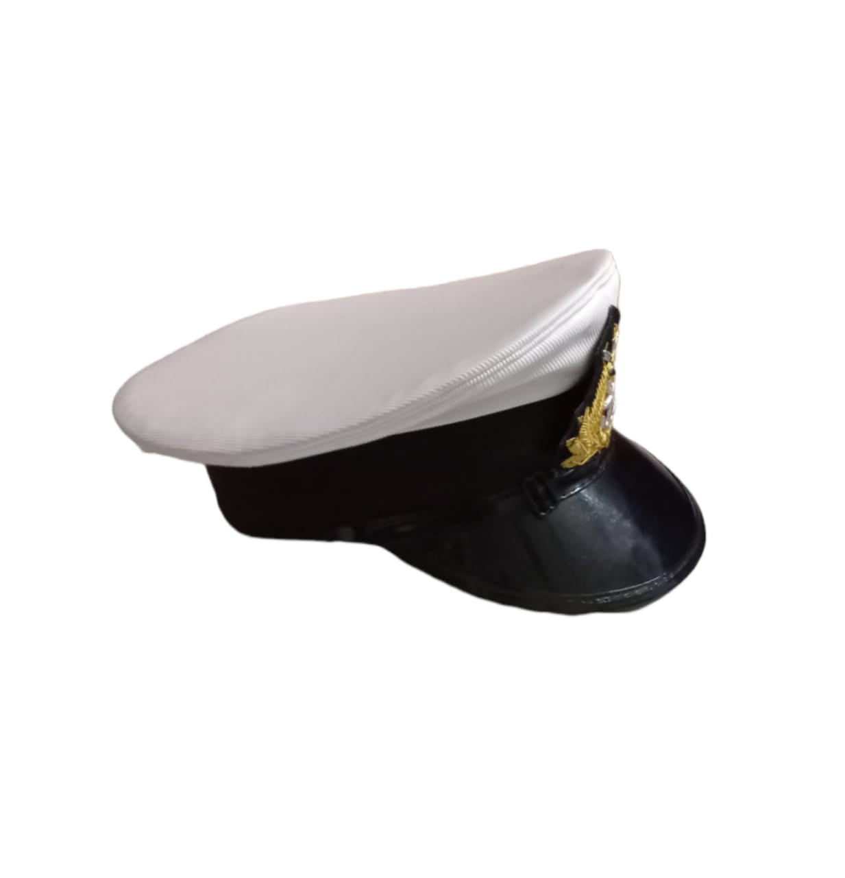 Merchant Navy White Peak Cap with Hand Embroidered Badges