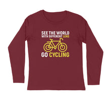 Load image into Gallery viewer, See the world with different lens go cycling - Men&#39;s full sleeve round neck T-shirt
